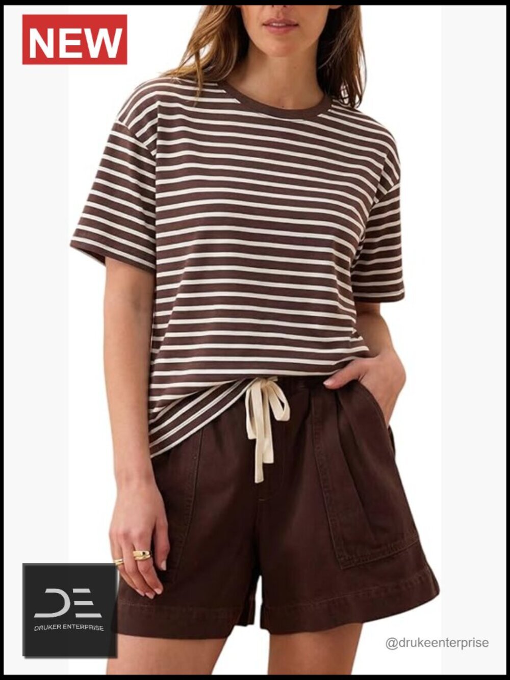 Women's Vintage Boxy Cropped Tee Short Sleeve Striped T Shirt Loose Fit
